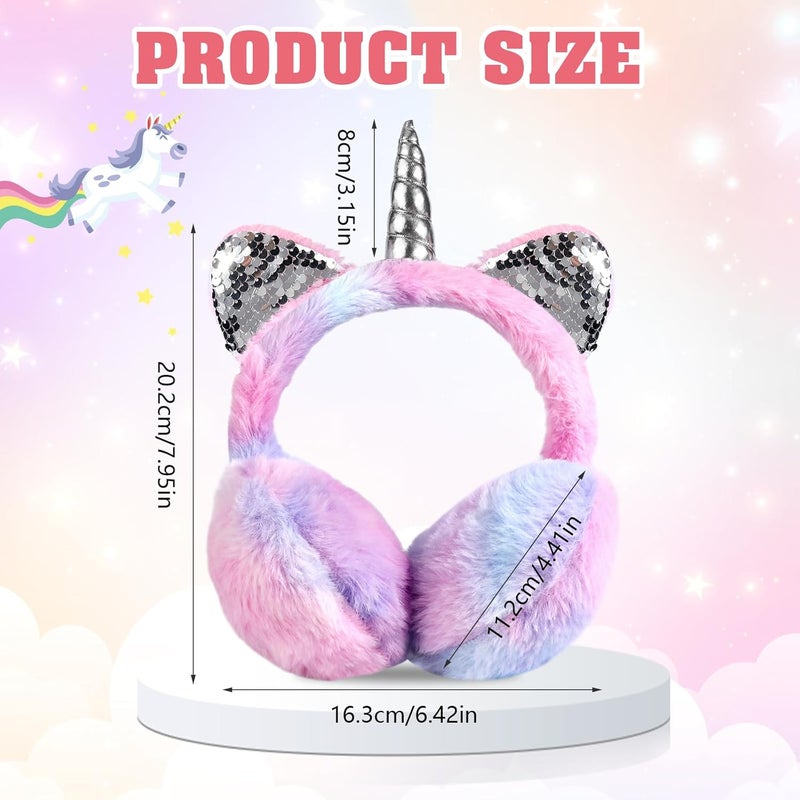 BTHRORO Ear Muffs for Kids Unicorn Earmuffs Winter Cute Ear Warmers Soft Plush Ear Covers for Cold Weather Women Kids Girls - Image 3